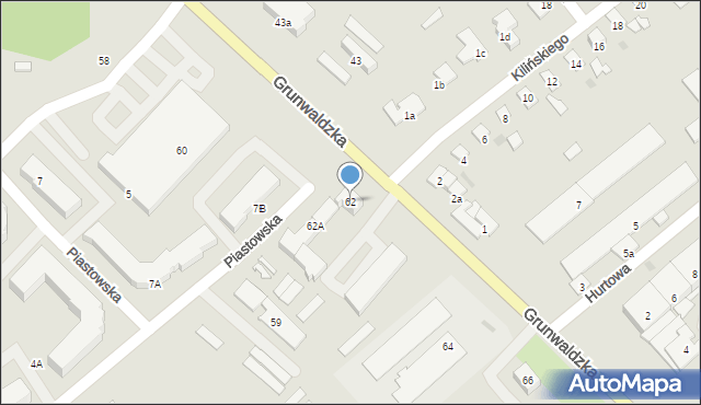 Ostróda, Grunwaldzka, 62, mapa Ostróda