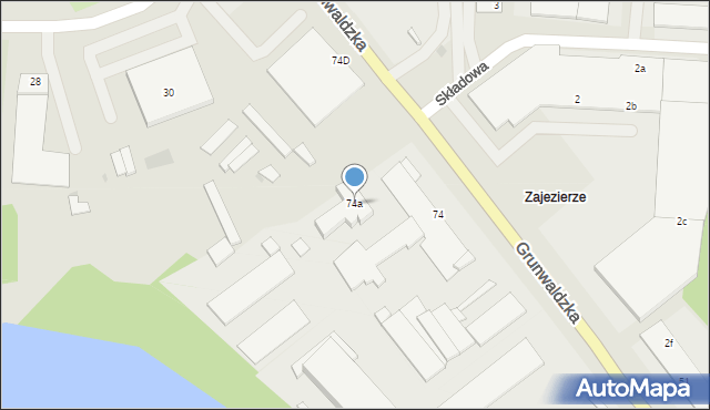 Ostróda, Grunwaldzka, 74a, mapa Ostróda