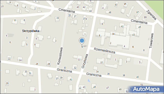 Ozorków, Grzybowa, 9, mapa Ozorków