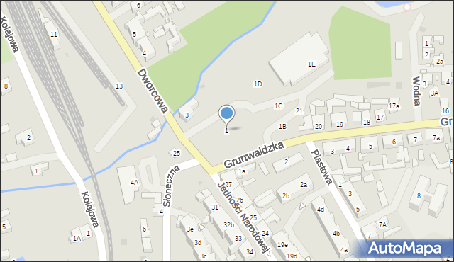 Płoty, Grunwaldzka, 1, mapa Płoty