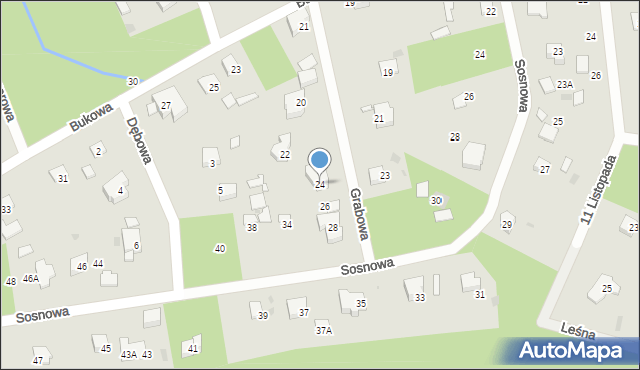 Podkowa Leśna, Grabowa, 24, mapa Podkowa Leśna