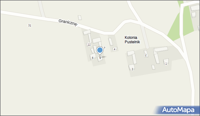 Pustelnik, Graniczna, 9, mapa Pustelnik