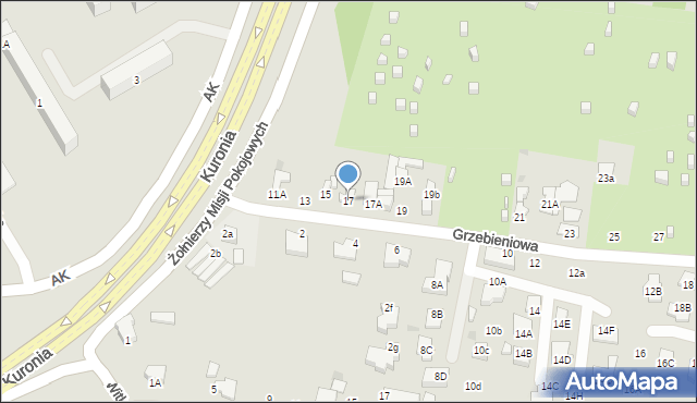 Radom, Grzebieniowa, 17, mapa Radomia