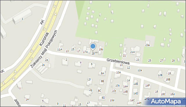 Radom, Grzebieniowa, 19, mapa Radomia