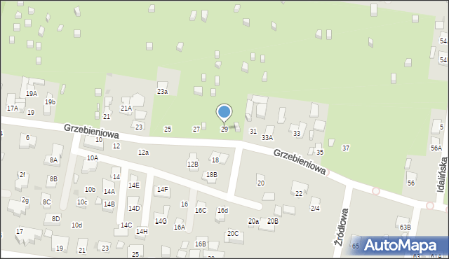 Radom, Grzebieniowa, 29, mapa Radomia