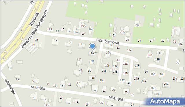 Radom, Grzebieniowa, 8A, mapa Radomia