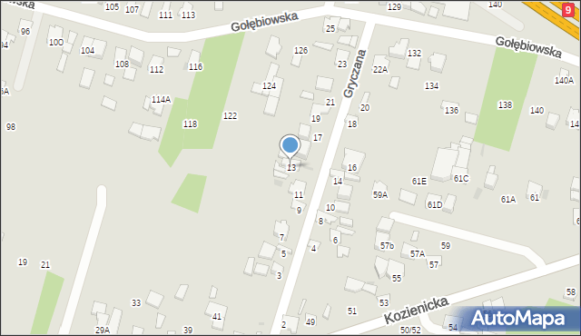 Radom, Gryczana, 13, mapa Radomia