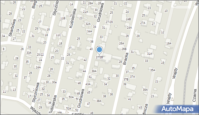 Radom, Grudniowa, 37/39, mapa Radomia