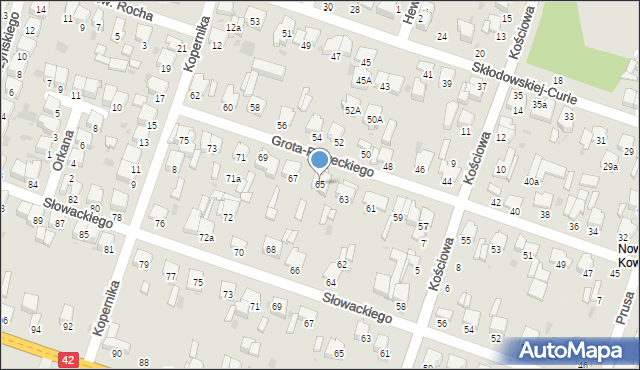 Radomsko, Grota-Roweckiego Stefana, gen., 65, mapa Radomsko