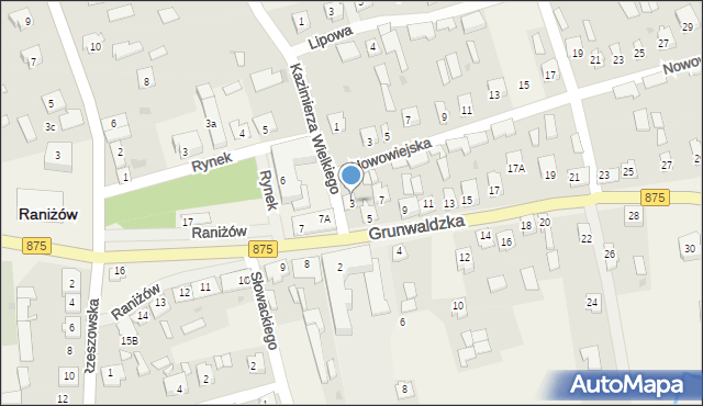 Raniżów, Grunwaldzka, 3, mapa Raniżów