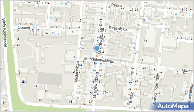 Rawicz, Grunwaldzka, 34, mapa Rawicz