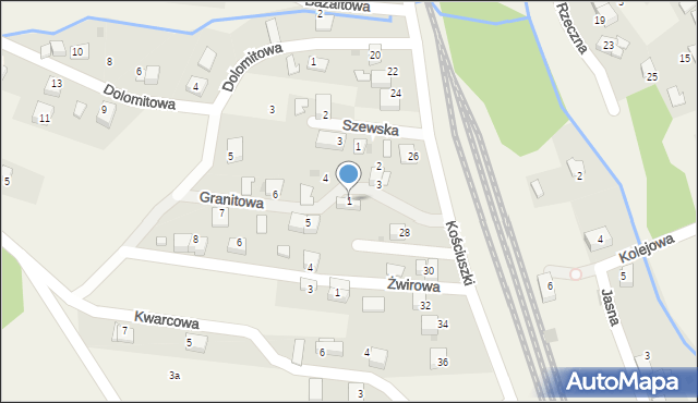 Regulice, Granitowa, 1, mapa Regulice