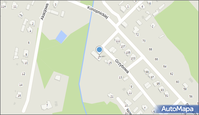 Rudnik nad Sanem, Grzybowa, 17, mapa Rudnik nad Sanem