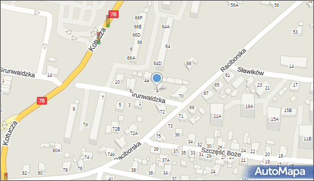 Rybnik, Grunwaldzka, 4, mapa Rybnika