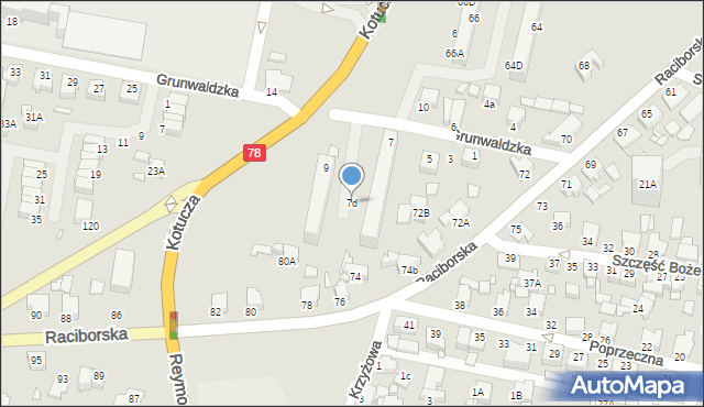 Rybnik, Grunwaldzka, 7d, mapa Rybnika