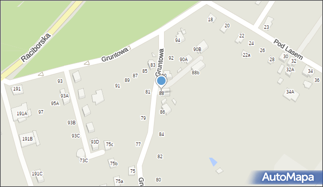 Rybnik, Gruntowa, 88, mapa Rybnika