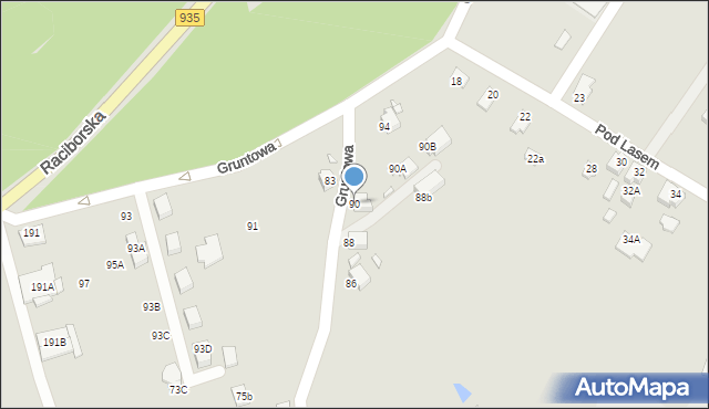 Rybnik, Gruntowa, 90, mapa Rybnika