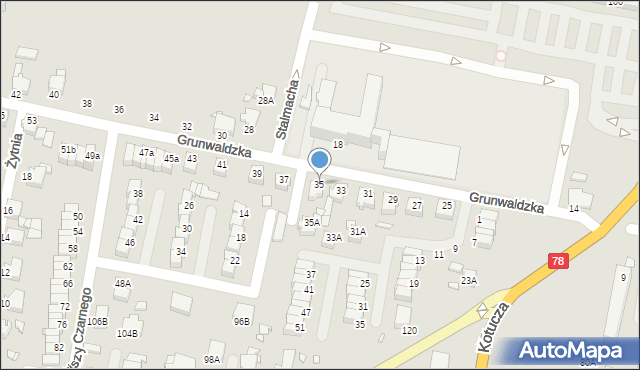 Rybnik, Grunwaldzka, 35, mapa Rybnika