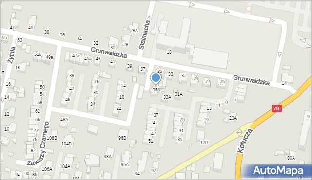 Rybnik, Grunwaldzka, 35A, mapa Rybnika