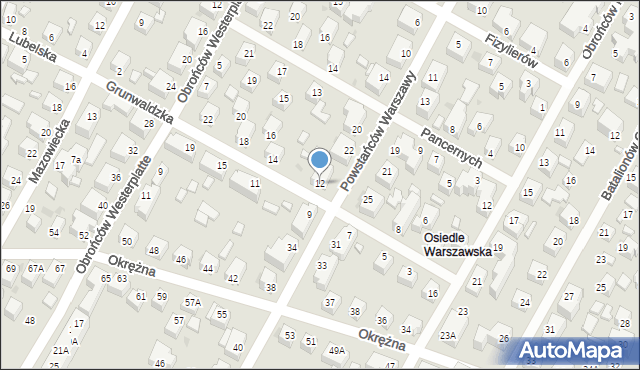 Siedlce, Grunwaldzka, 12, mapa Siedlce