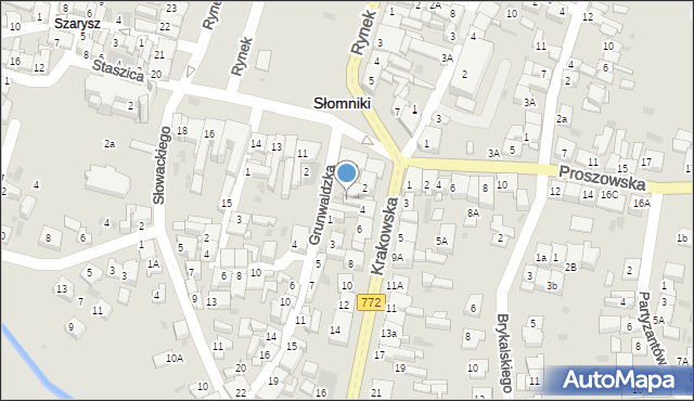 Słomniki, Grunwaldzka, 3a, mapa Słomniki