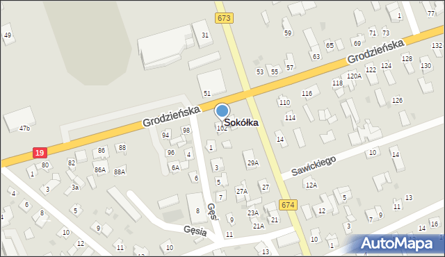 Sokółka, Grodzieńska, 102, mapa Sokółka