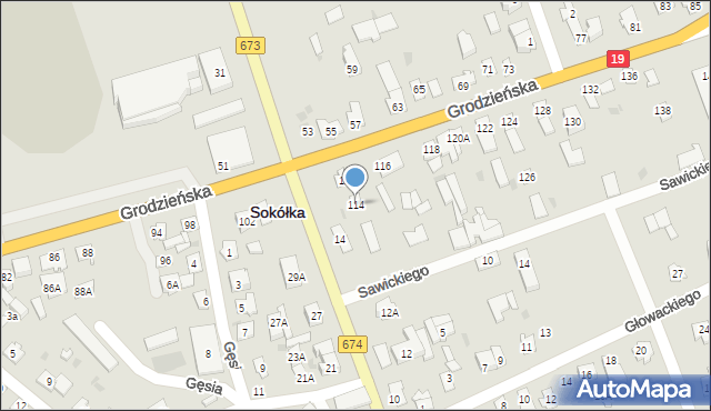 Sokółka, Grodzieńska, 114, mapa Sokółka