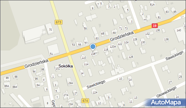 Sokółka, Grodzieńska, 116, mapa Sokółka