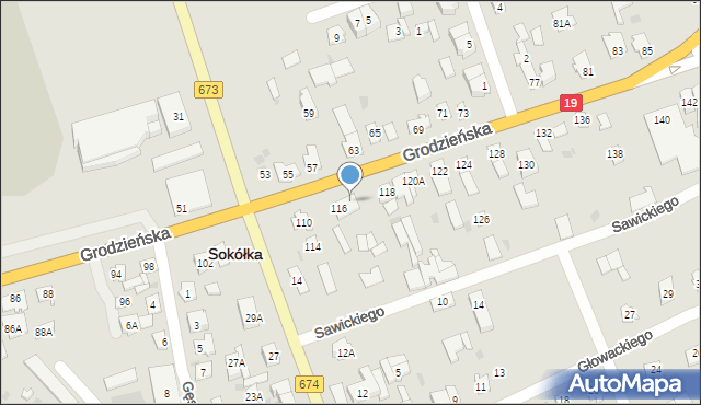 Sokółka, Grodzieńska, 116A, mapa Sokółka