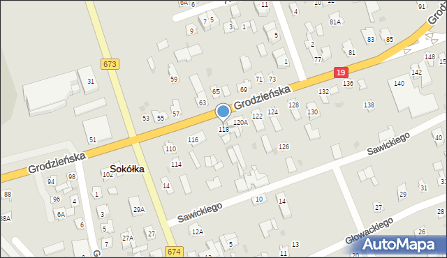 Sokółka, Grodzieńska, 118, mapa Sokółka