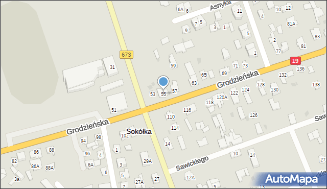 Sokółka, Grodzieńska, 55, mapa Sokółka