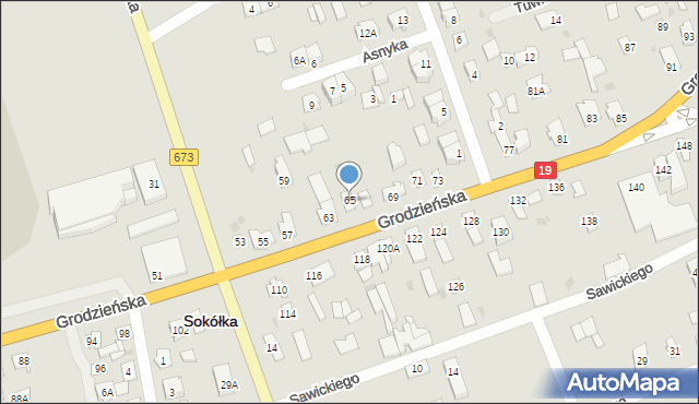 Sokółka, Grodzieńska, 65, mapa Sokółka