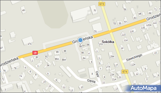 Sokółka, Grodzieńska, 94, mapa Sokółka