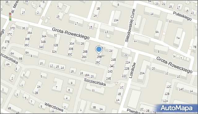 Sosnowiec, Grota-Roweckiego Stefana, gen., 26B, mapa Sosnowca