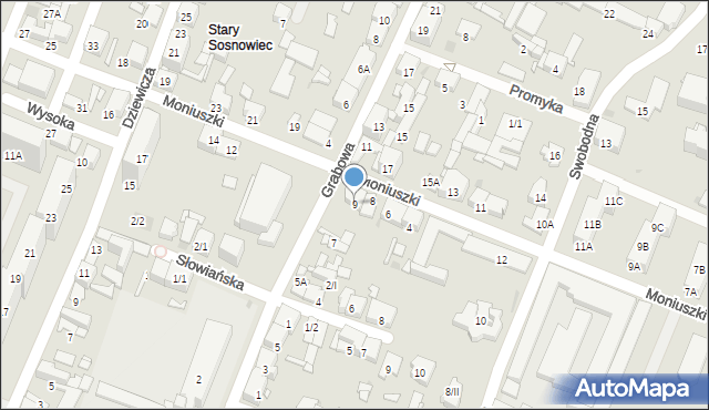 Sosnowiec, Grabowa, 9, mapa Sosnowca