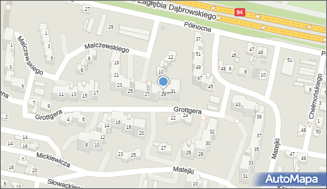 Sosnowiec, Grottgera Artura, 29, mapa Sosnowca