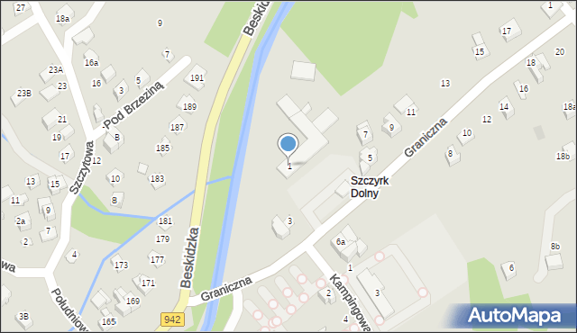 Szczyrk, Graniczna, 1, mapa Szczyrk