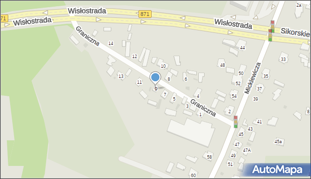 Tarnobrzeg, Graniczna, 9, mapa Tarnobrzegu