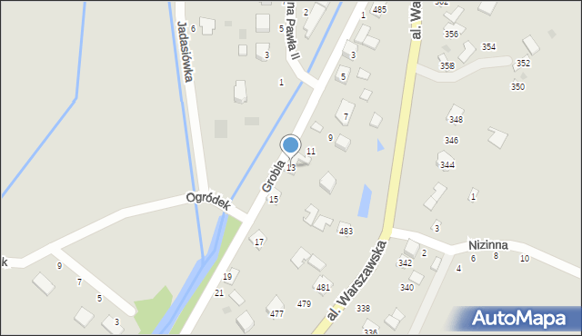 Tarnobrzeg, Grobla, 13, mapa Tarnobrzegu