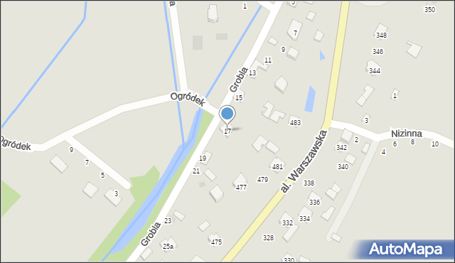 Tarnobrzeg, Grobla, 17, mapa Tarnobrzegu