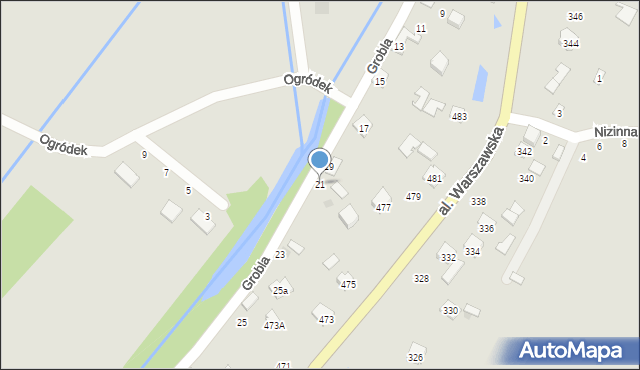 Tarnobrzeg, Grobla, 21, mapa Tarnobrzegu