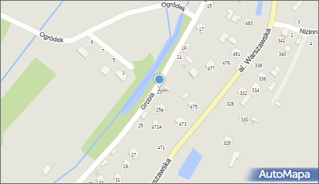 Tarnobrzeg, Grobla, 23, mapa Tarnobrzegu