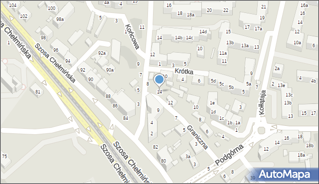 Toruń, Graniczna, 14, mapa Torunia