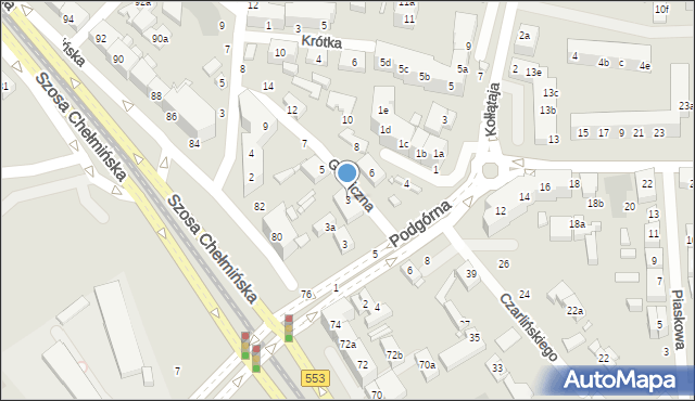 Toruń, Graniczna, 3, mapa Torunia