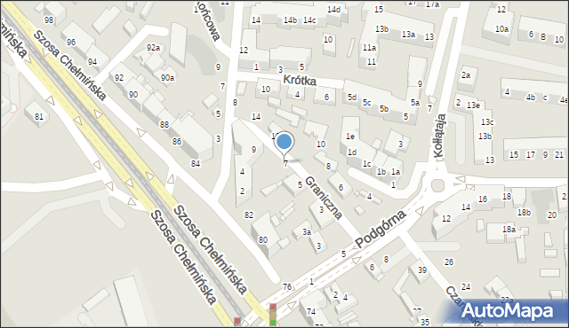 Toruń, Graniczna, 7, mapa Torunia