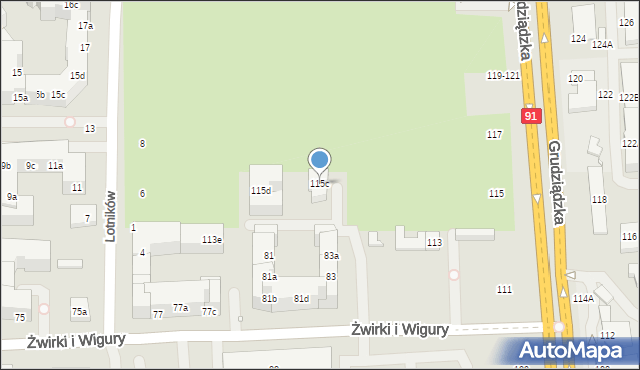 Toruń, Grudziądzka, 115c, mapa Torunia
