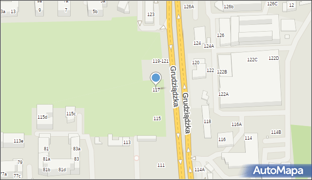 Toruń, Grudziądzka, 117, mapa Torunia