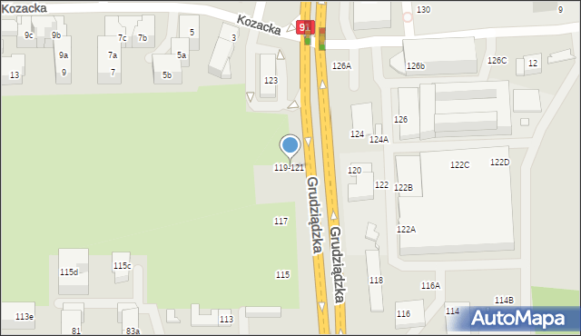 Toruń, Grudziądzka, 119-121, mapa Torunia