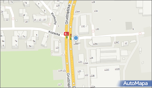 Toruń, Grudziądzka, 126A, mapa Torunia