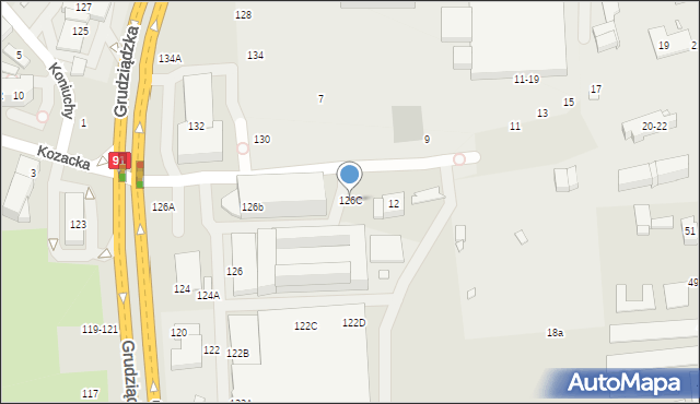 Toruń, Grudziądzka, 126C, mapa Torunia